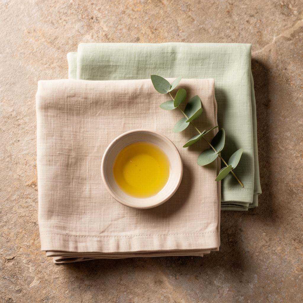 Folded linens with eucalyptus